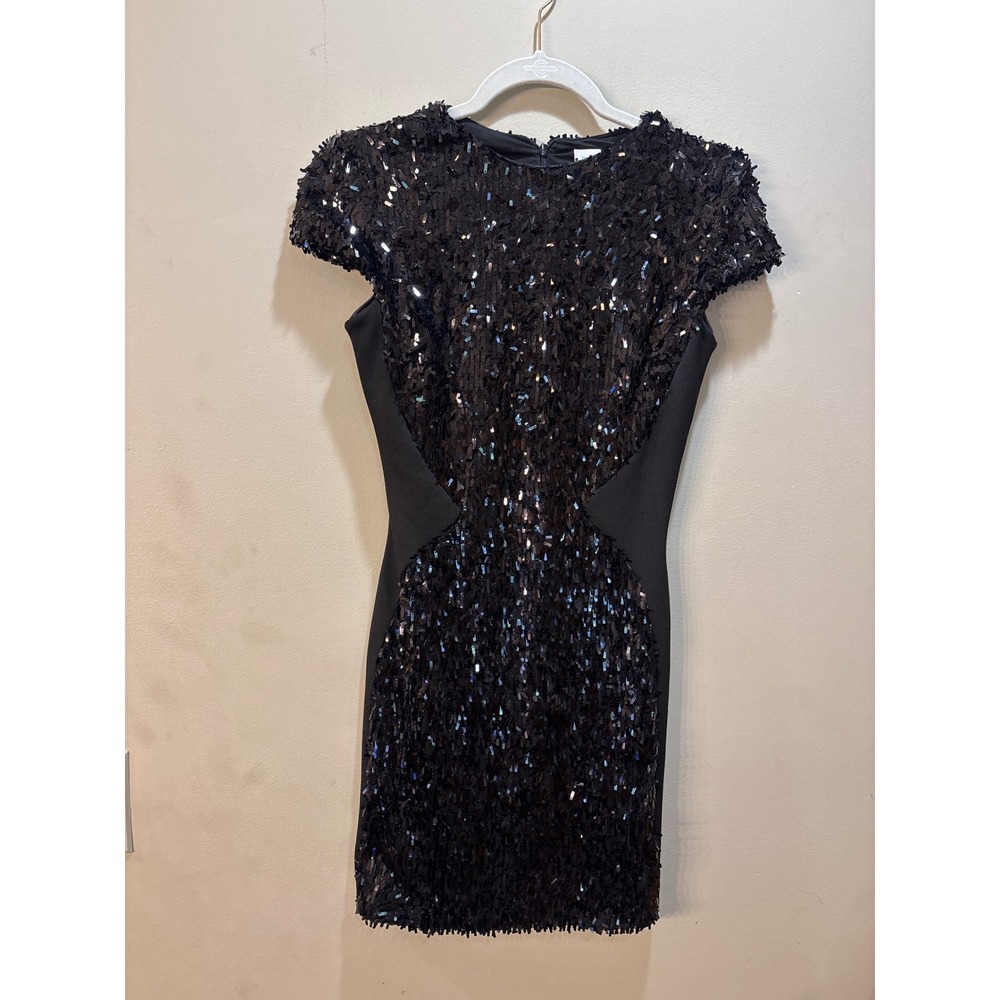 Dress The Population Black Sequin Mini Dress Cap Sleeve Hourglass Small USA Made